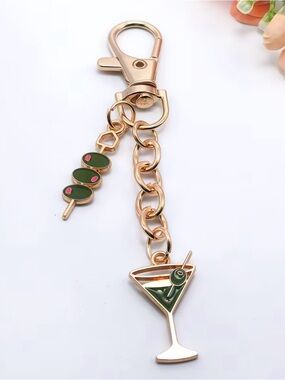Gold-Tone Olive Martini Keychain Charm